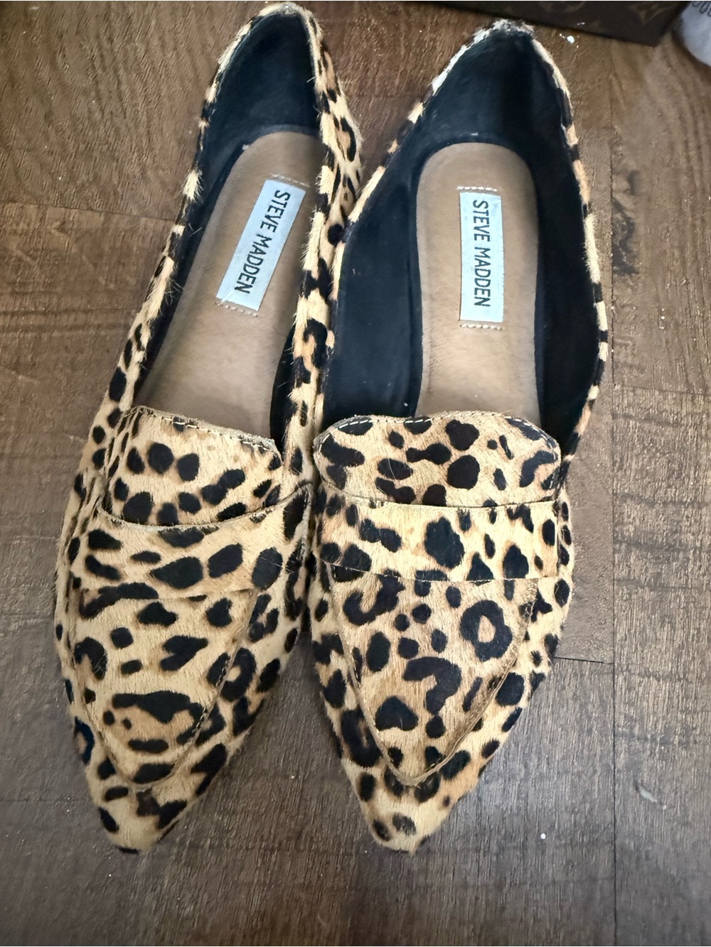 Steve Madden Leopard-Print Pointed-Toe Flats in Tan and Black